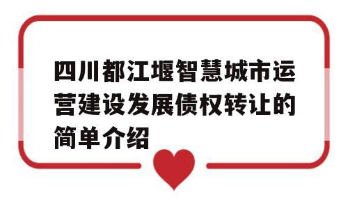 四川都江堰智慧城市运营建设发展债权转让的简单介绍