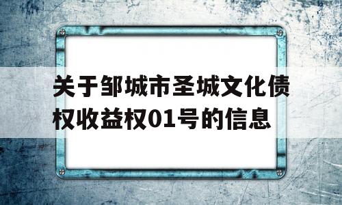 关于邹城市圣城文化债权收益权01号的信息