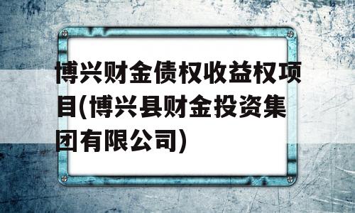 博兴财金债权收益权项目(博兴县财金投资集团有限公司)