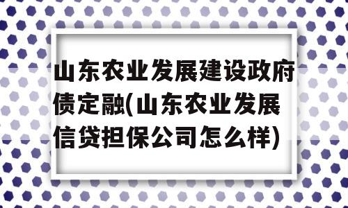 山东农业发展建设政府债定融(山东农业发展信贷担保公司怎么样)