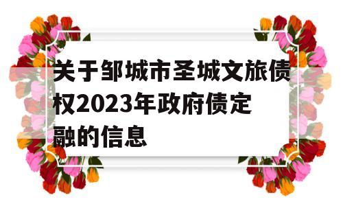 关于邹城市圣城文旅债权2023年政府债定融的信息