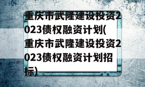 重庆市武隆建设投资2023债权融资计划(重庆市武隆建设投资2023债权融资计划招标)