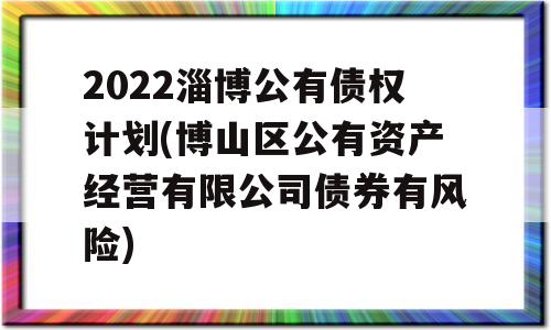 2022淄博公有债权计划(博山区公有资产经营有限公司债券有风险)