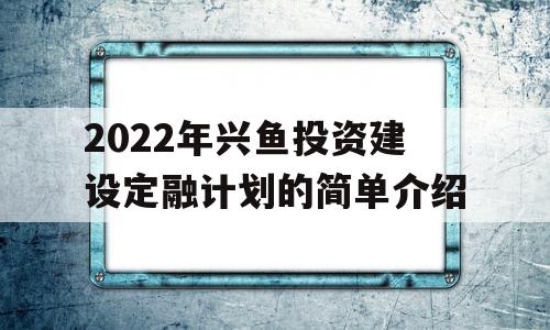 2022年兴鱼投资建设定融计划的简单介绍