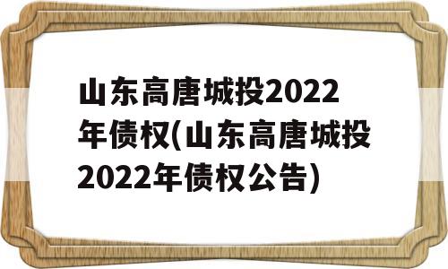 山东高唐城投2022年债权(山东高唐城投2022年债权公告)