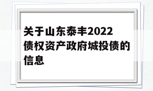 关于山东泰丰2022债权资产政府城投债的信息