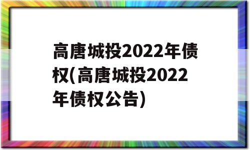 高唐城投2022年债权(高唐城投2022年债权公告)