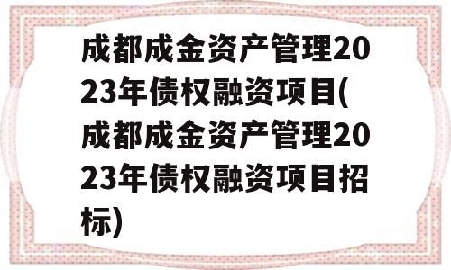 成都成金资产管理2023年债权融资项目(成都成金资产管理2023年债权融资项目招标)