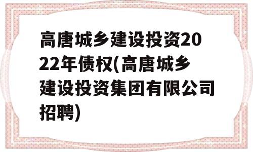 高唐城乡建设投资2022年债权(高唐城乡建设投资集团有限公司招聘)