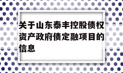 关于山东泰丰控股债权资产政府债定融项目的信息