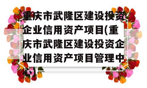 重庆市武隆区建设投资企业信用资产项目(重庆市武隆区建设投资企业信用资产项目管理中心)