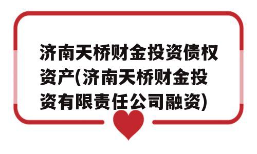 济南天桥财金投资债权资产(济南天桥财金投资有限责任公司融资)