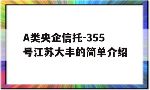 A类央企信托-355号江苏大丰的简单介绍