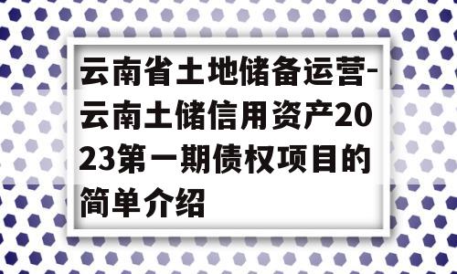 云南省土地储备运营-云南土储信用资产2023第一期债权项目的简单介绍