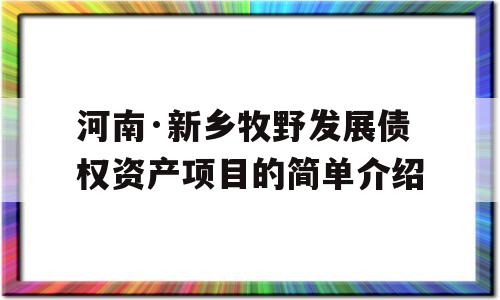 河南·新乡牧野发展债权资产项目的简单介绍