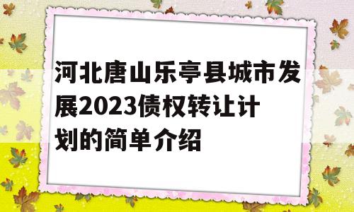 河北唐山乐亭县城市发展2023债权转让计划的简单介绍