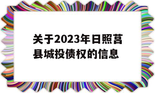 关于2023年日照莒县城投债权的信息