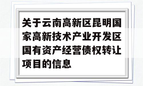 关于云南高新区昆明国家高新技术产业开发区国有资产经营债权转让项目的信息