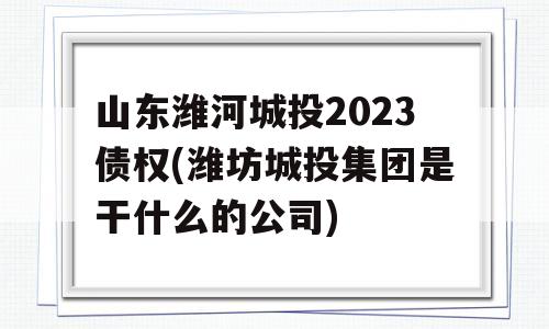 山东潍河城投2023债权(潍坊城投集团是干什么的公司)