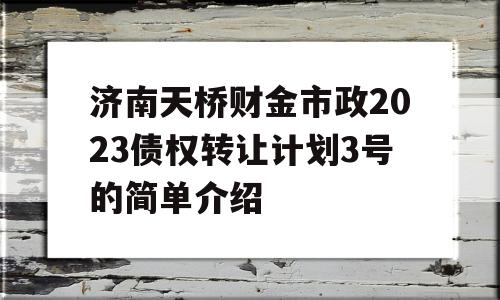 济南天桥财金市政2023债权转让计划3号的简单介绍