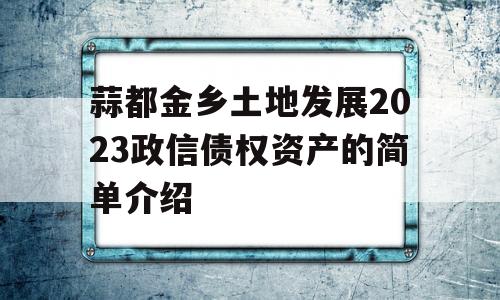 蒜都金乡土地发展2023政信债权资产的简单介绍