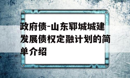 政府债-山东郓城城建发展债权定融计划的简单介绍