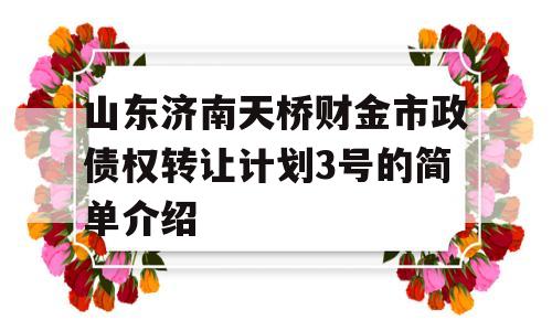 山东济南天桥财金市政债权转让计划3号的简单介绍