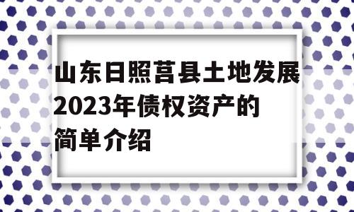 山东日照莒县土地发展2023年债权资产的简单介绍