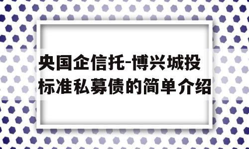 央国企信托-博兴城投标准私募债的简单介绍