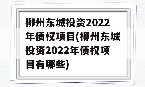 柳州东城投资2022年债权项目(柳州东城投资2022年债权项目有哪些)