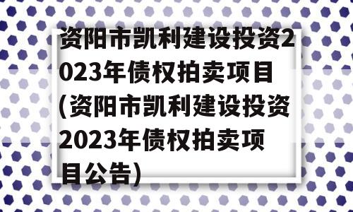 资阳市凯利建设投资2023年债权拍卖项目(资阳市凯利建设投资2023年债权拍卖项目公告)