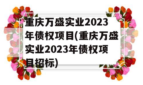 重庆万盛实业2023年债权项目(重庆万盛实业2023年债权项目招标)