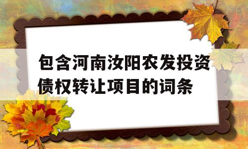 包含河南汝阳农发投资债权转让项目的词条