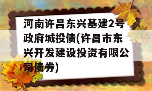 河南许昌东兴基建2号政府城投债(许昌市东兴开发建设投资有限公司债券)