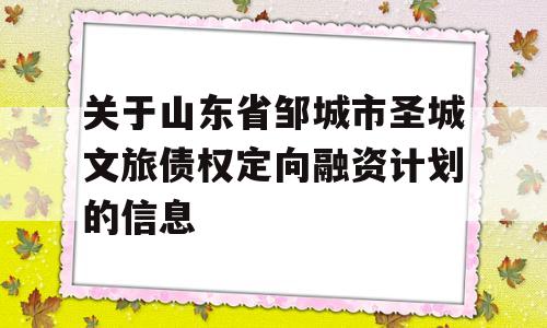 关于山东省邹城市圣城文旅债权定向融资计划的信息