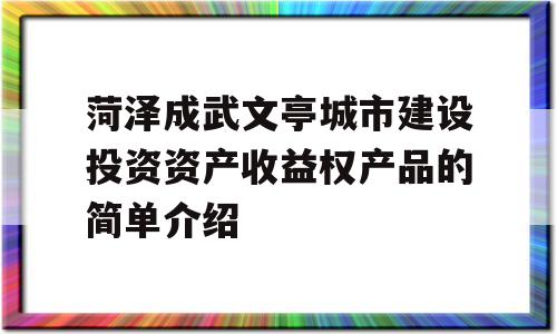 菏泽成武文亭城市建设投资资产收益权产品的简单介绍