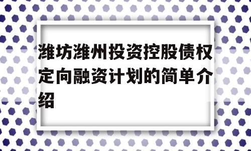 潍坊潍州投资控股债权定向融资计划的简单介绍