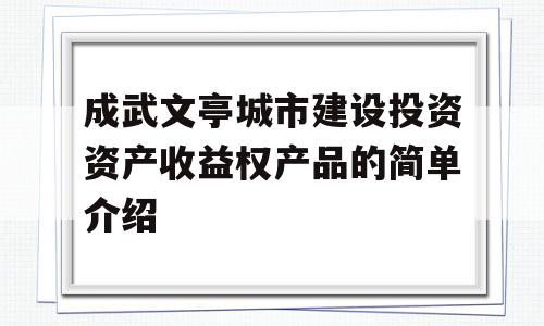 成武文亭城市建设投资资产收益权产品的简单介绍