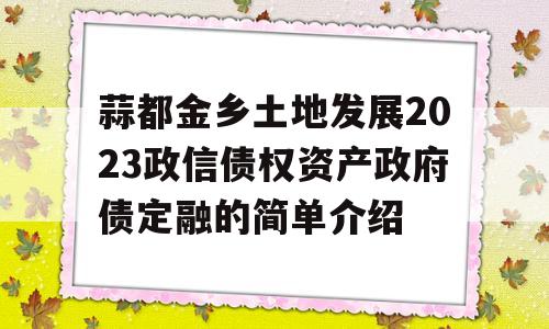 蒜都金乡土地发展2023政信债权资产政府债定融的简单介绍