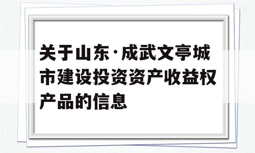 关于山东·成武文亭城市建设投资资产收益权产品的信息