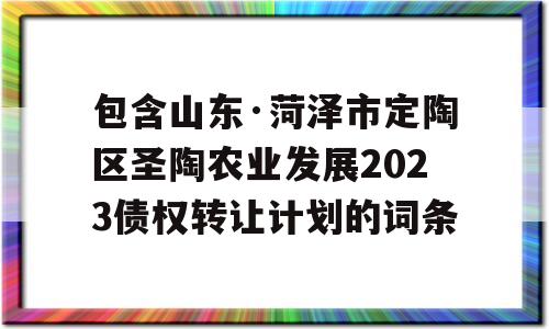 包含山东·菏泽市定陶区圣陶农业发展2023债权转让计划的词条