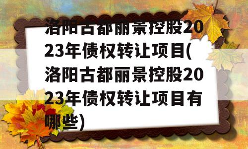 洛阳古都丽景控股2023年债权转让项目(洛阳古都丽景控股2023年债权转让项目有哪些)