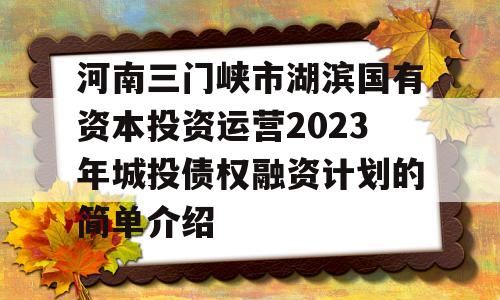 河南三门峡市湖滨国有资本投资运营2023年城投债权融资计划的简单介绍