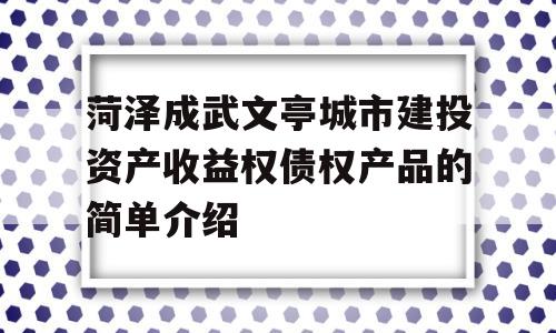 菏泽成武文亭城市建投资产收益权债权产品的简单介绍