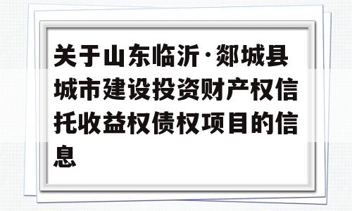 关于山东临沂·郯城县城市建设投资财产权信托收益权债权项目的信息