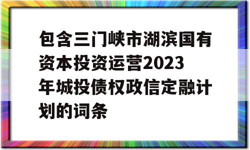 包含三门峡市湖滨国有资本投资运营2023年城投债权政信定融计划的词条