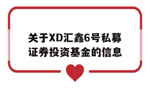 关于XD汇鑫6号私募证券投资基金的信息