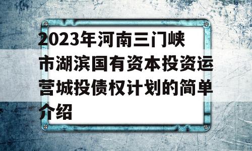 2023年河南三门峡市湖滨国有资本投资运营城投债权计划的简单介绍