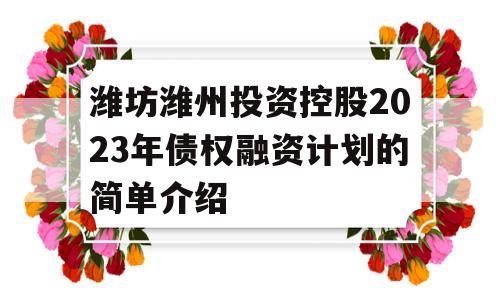 潍坊潍州投资控股2023年债权融资计划的简单介绍