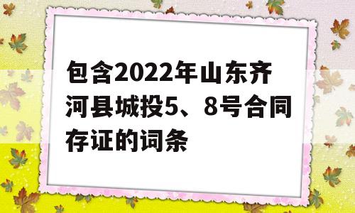 包含2022年山东齐河县城投5、8号合同存证的词条